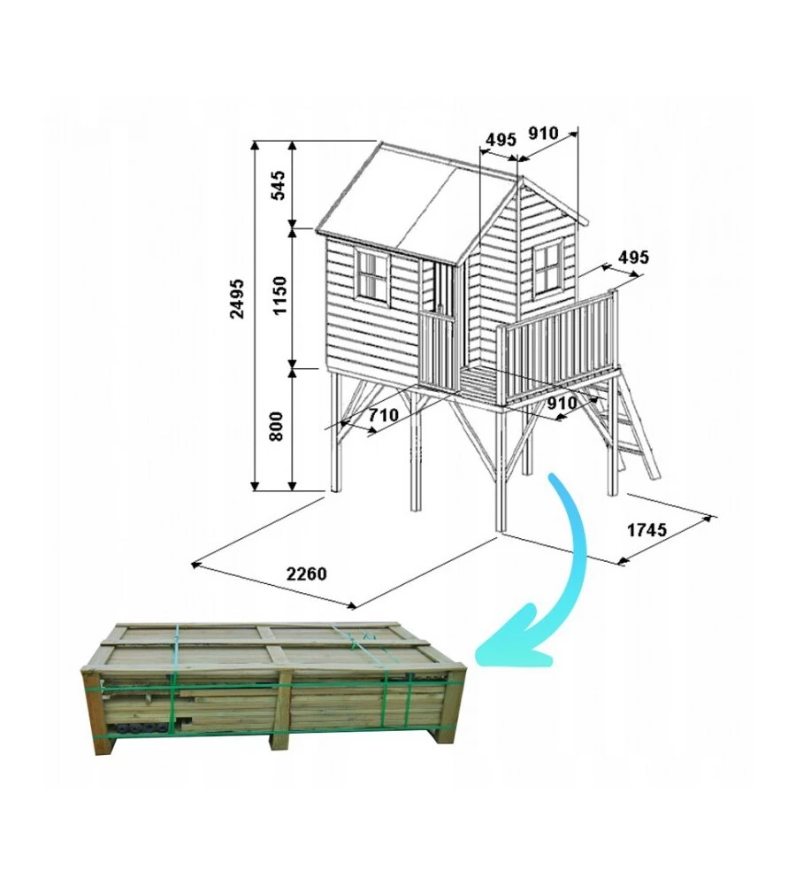 Casetta da giardino per bambini domus "leonardo" in legno, 175x226x250,5 cm