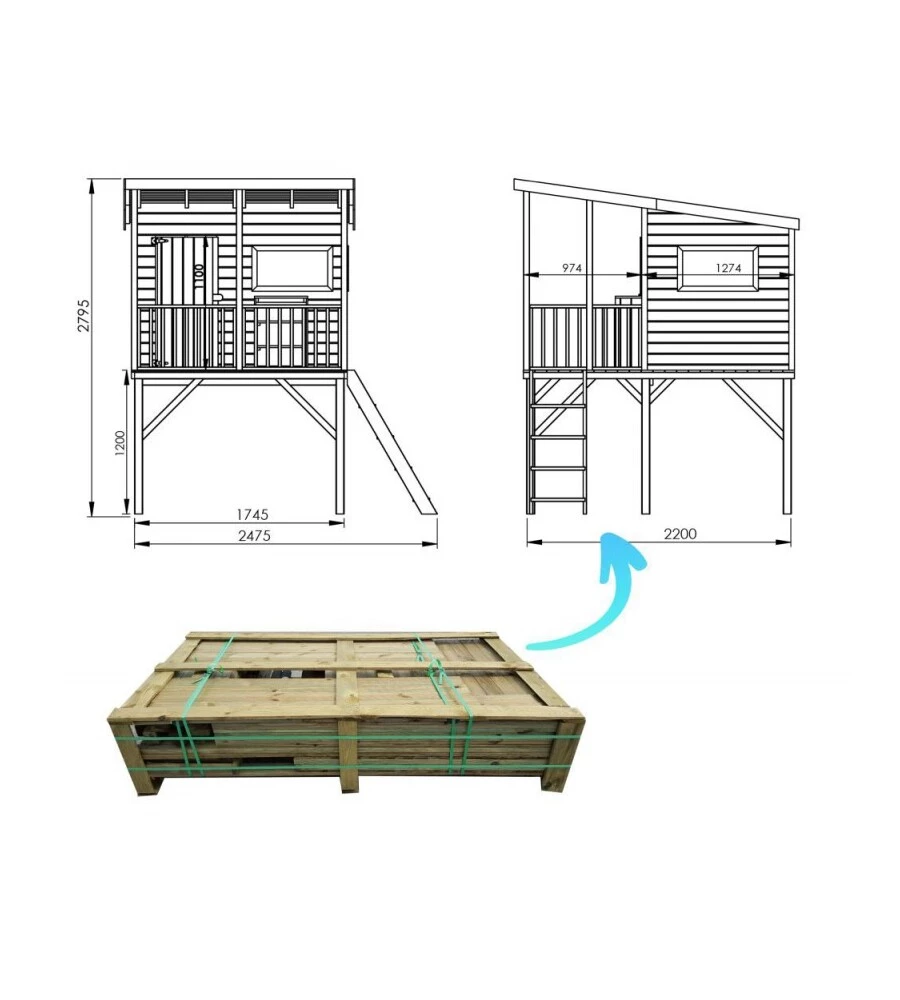 Casetta da giardino per bambini in legno  "angelo"  - 220x174,5x272 cm