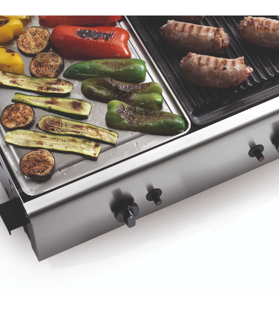 Griglia a gas plancha singola in acciaio inox a gpl/metano, 43x44x21,5 cm - ompagrill