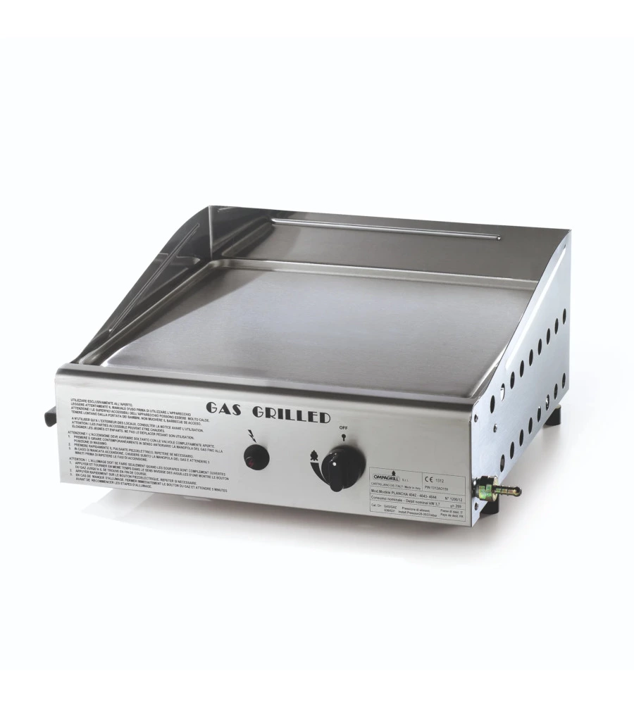 Griglia a gas plancha singola in acciaio inox a gpl/metano, 43x44x21,5 cm - ompagrill