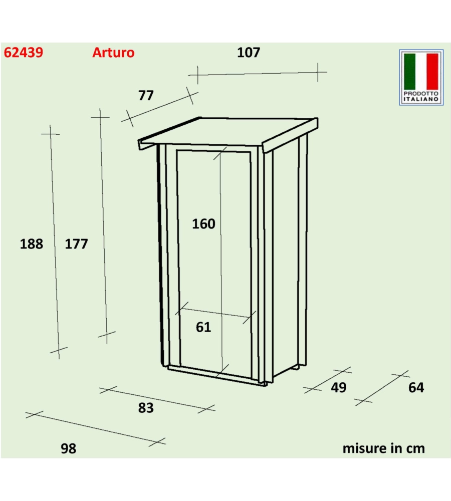 Casetta in legno da giardino "arturo" , 98x64x188 cm - alce