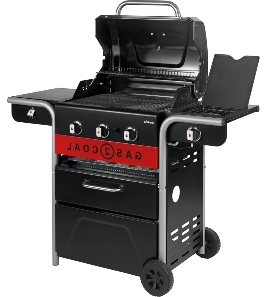 Barbecue a gas/carbone char-broil "gas2coal 2.0 3b" in acciaio con tre bruciatori, 133,4x63x117 cm