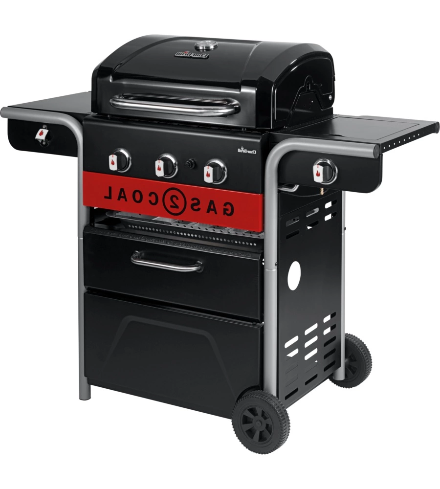 Barbecue a gas/carbone char-broil "gas2coal 2.0 3b" in acciaio con tre bruciatori, 133,4x63x117 cm