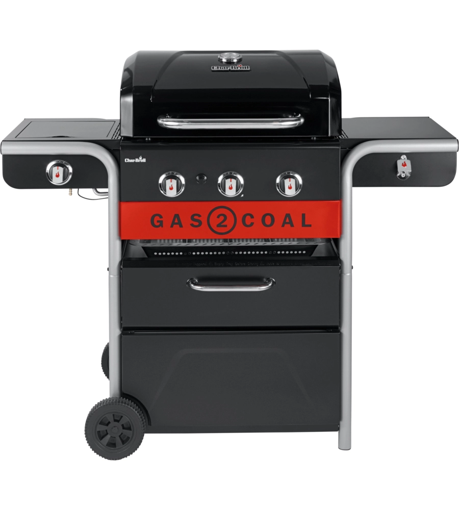 Barbecue a gas/carbone char-broil "gas2coal 2.0 3b" in acciaio con tre bruciatori, 133,4x63x117 cm