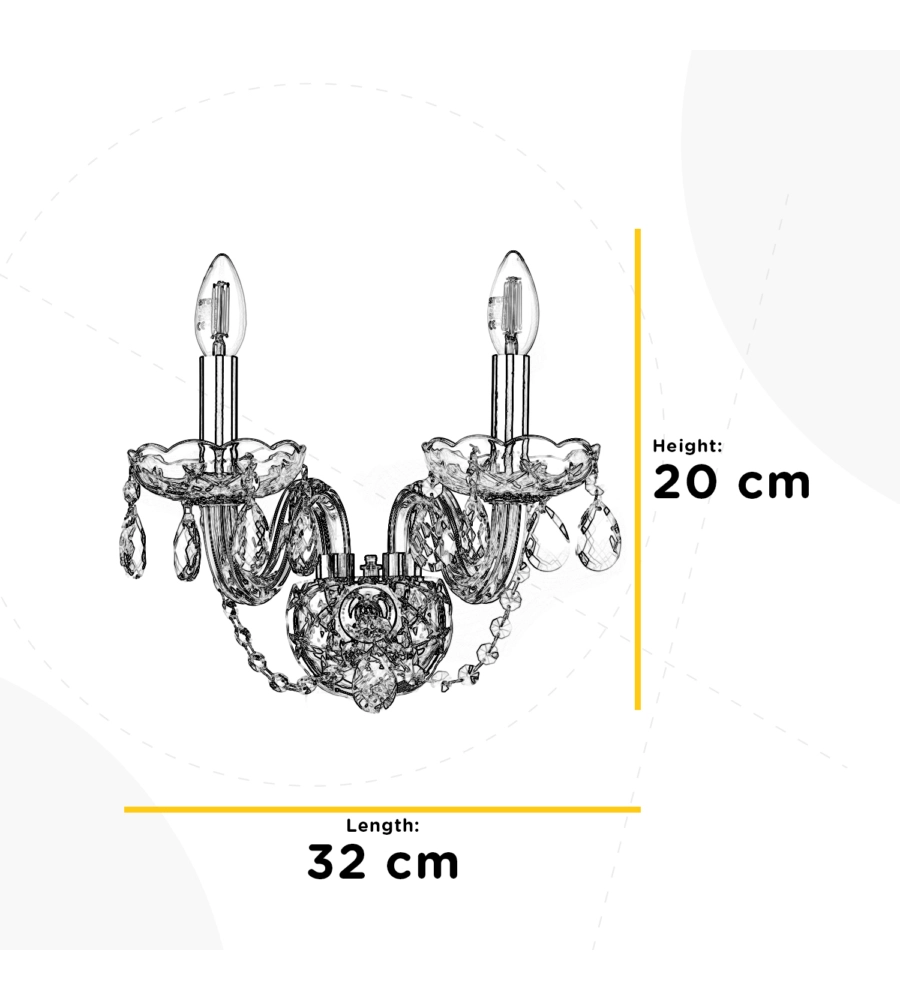 Applique a 2 luci "svetlana" cristallo/cromo, e14