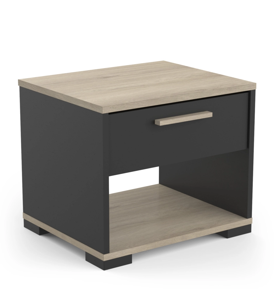 Comodino "izzy" con 1 cassett0 quercia e nero opaco, 43,2x36,9x37,2 cm