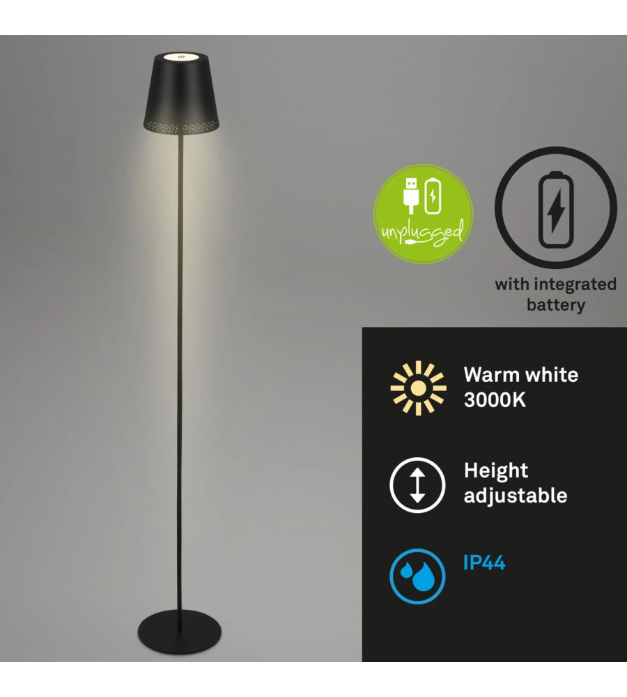 Lampada da terra led ricaricabile e regolabile in altezza nero, 400lm