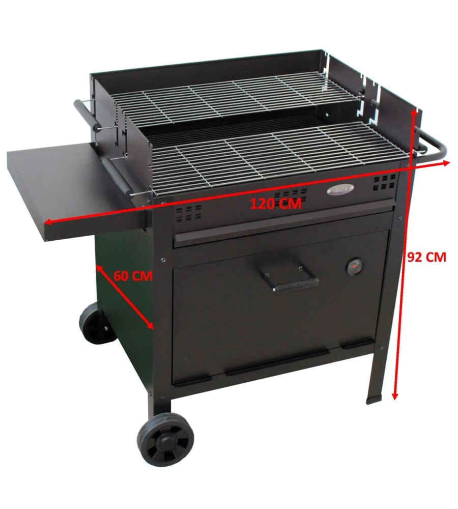 Barbecue a legna e carbone "etna v20" con forno pizza, 120x60x92 cm