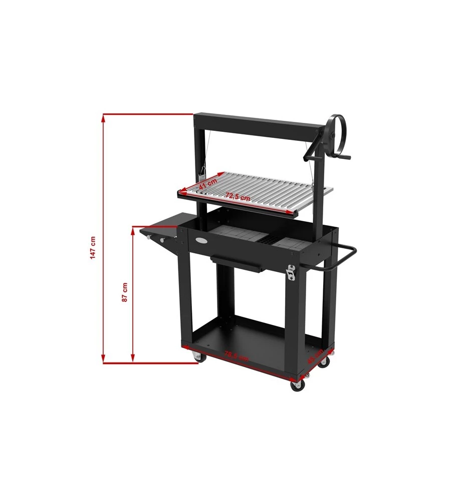 Barbecue a legna e carbone "santa maria" con griglia regolabile con maniglia e catena, 113x47x147 cm