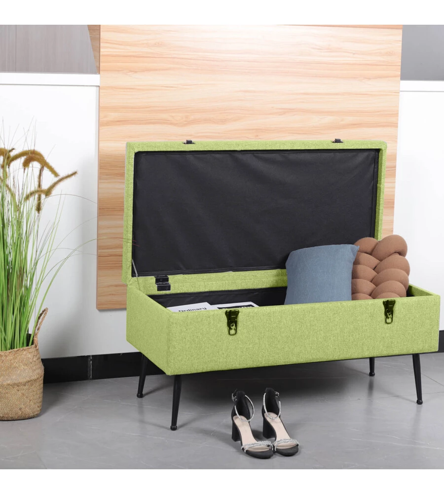 Panchina contenitore bellahome "lisa" in tessuto verde, 102x44x40 cm