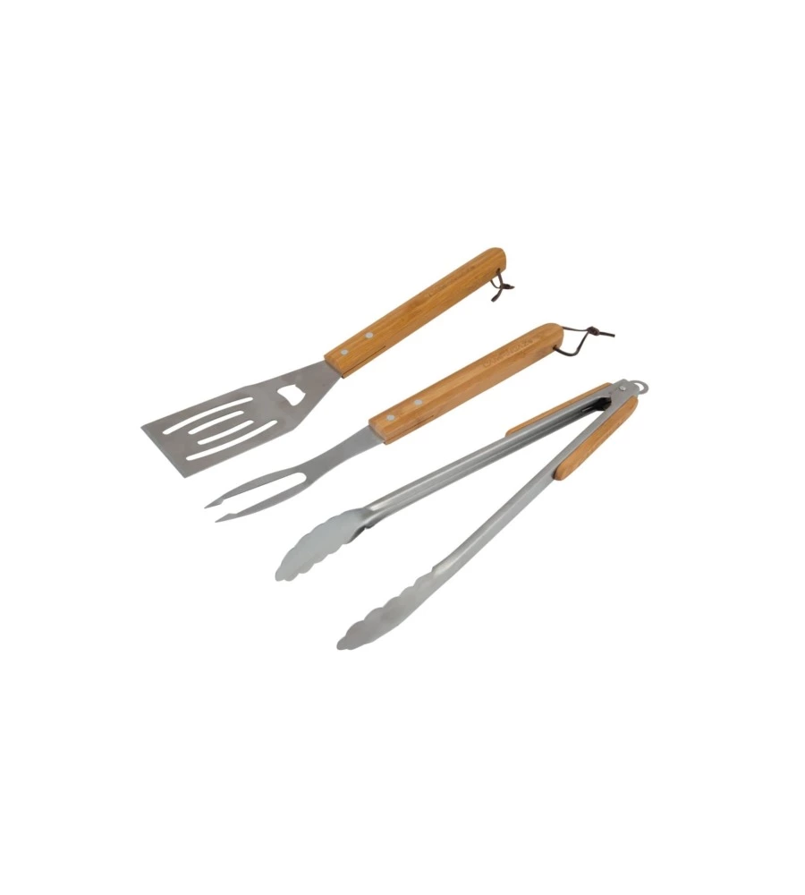 Set 3 utensili con manico in legno per barbecue - campingaz