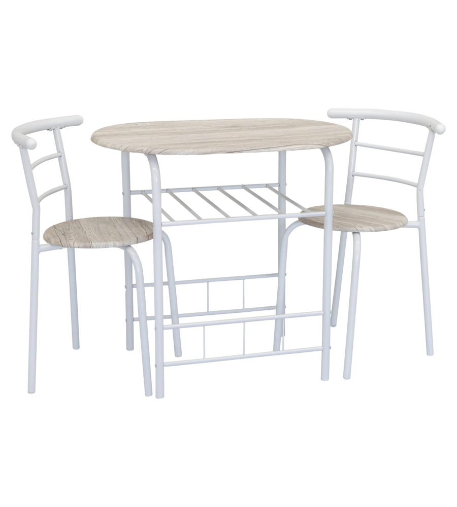 Set tavolo e 2 sedie in metallo e legno, 80x53x75 cm