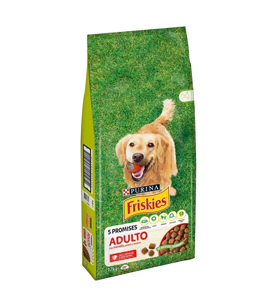 Crocchette per cani purina friskies adulto di tutte le taglie con manzo, cereali e verdure 12 kg