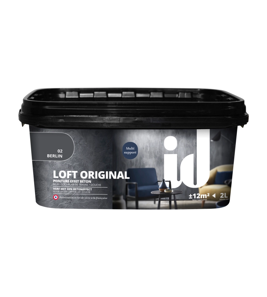 Vernice pittura decorativa loft original effetto cemento, colore nero - 2 lt