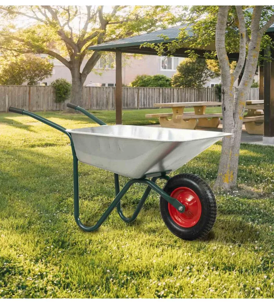 CARRIOLA DA GIARDINO IN ACCIAIO ZINCATO CON VASCA DA 70 LITRI