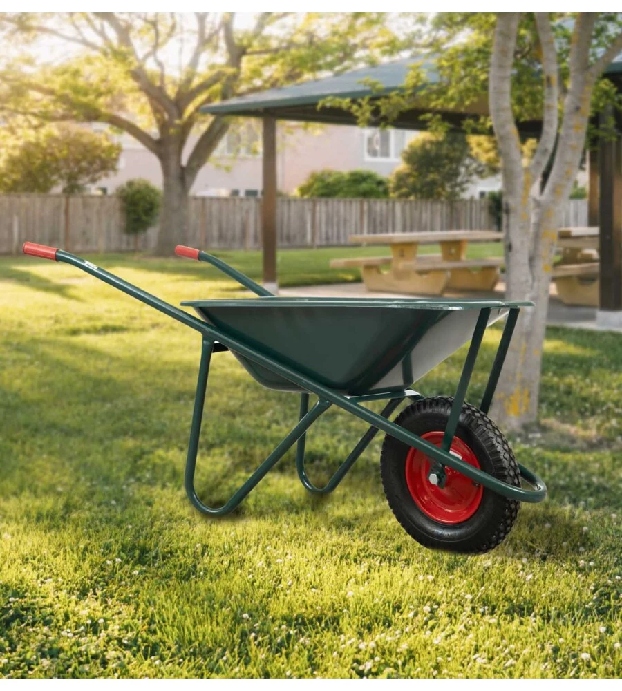 Carriola da giardino in acciaio zincato con vasca da 75 litri