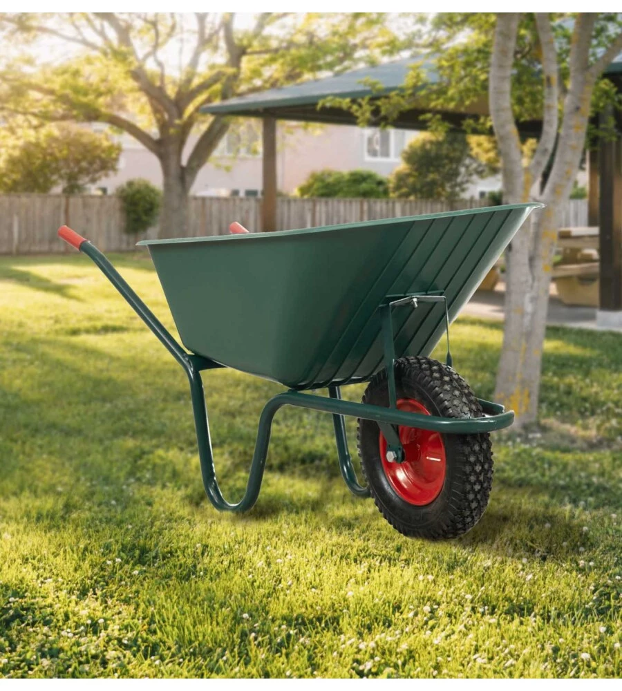 Carriola da giardino con vasca in pvc da 100 litri e telaio in acciaio