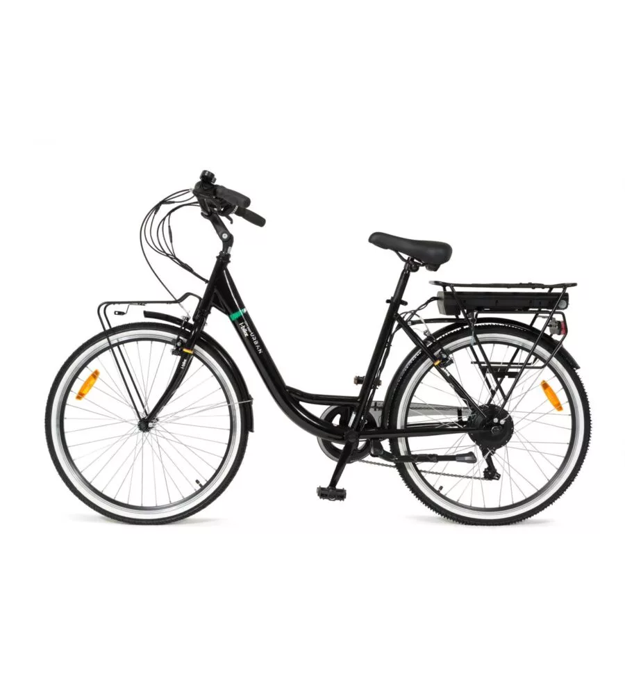 Bici elettrica e-bike city fold green nera con pedalata assistita,  autonomia 20 km  e pieghevole