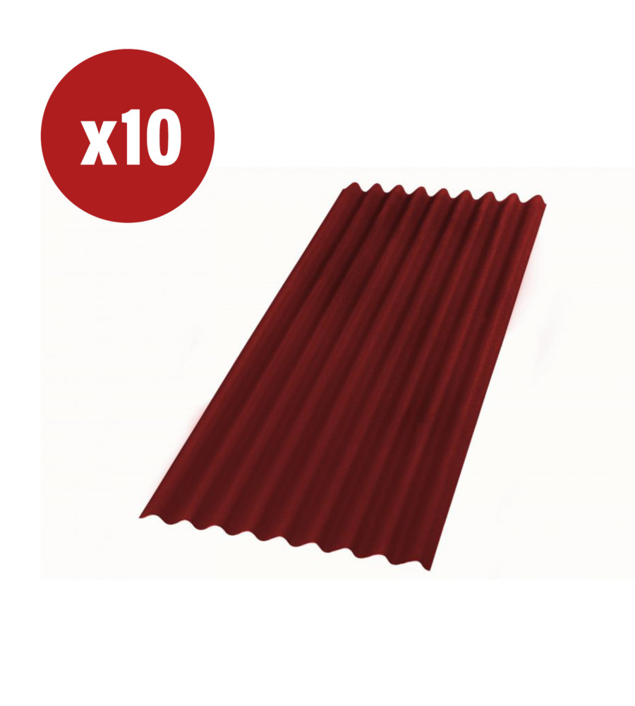 Promo 10 Pezzi Lastra Onduline Fibrobituminose Colore Rosso Intense - 85 X  200 Cm. in vendita online