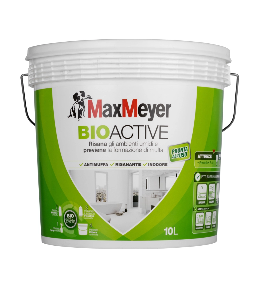 Pittura antimuffa "bioactive a+" bianco, 4 litri - max meyer