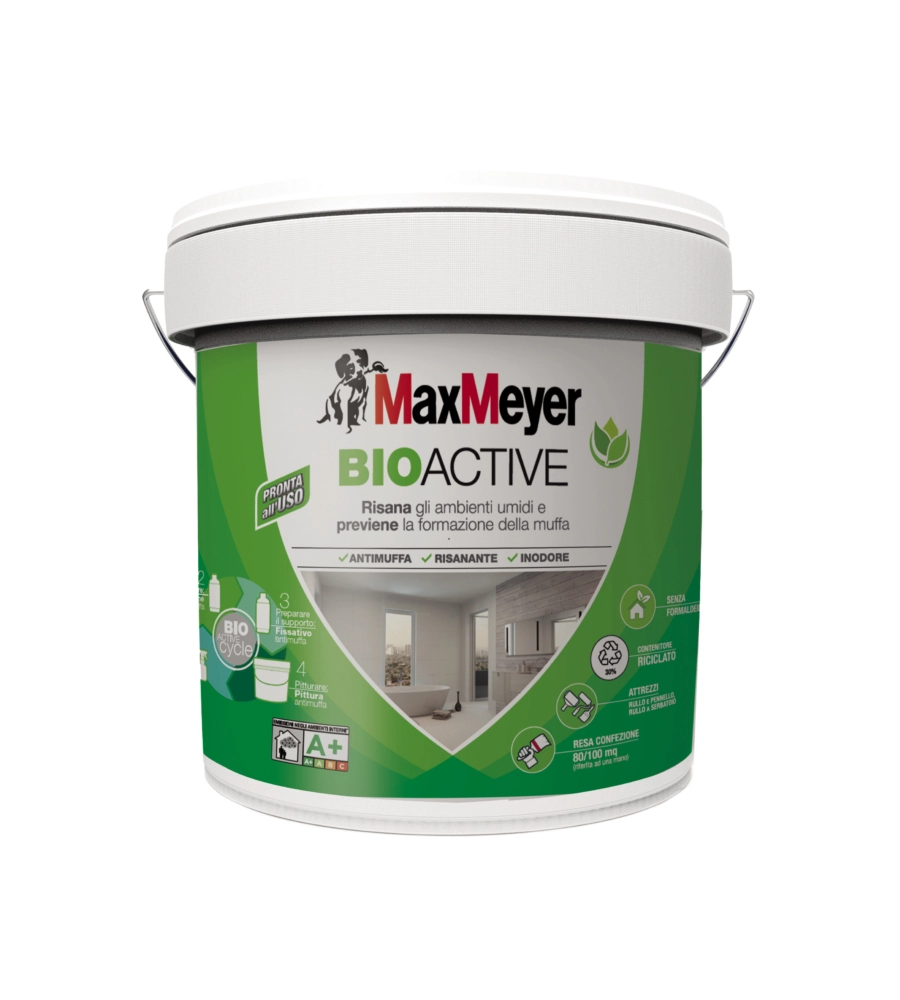 Pittura antimuffa "bioactive a+" bianco 10 litri - max meyer