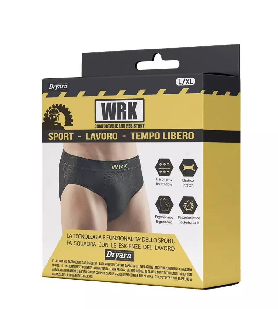 3 pezzi slip uomo tecnico "wrk201" in fibra dryarn colore nero, tg l/xl - wrk