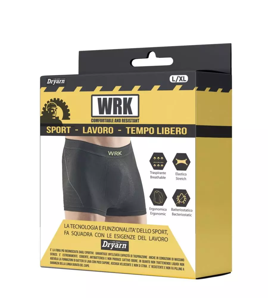 3 pezzi boxer uomo tecnico "wrk202" in fibra dryarn colore nero, tg s/m - wrk