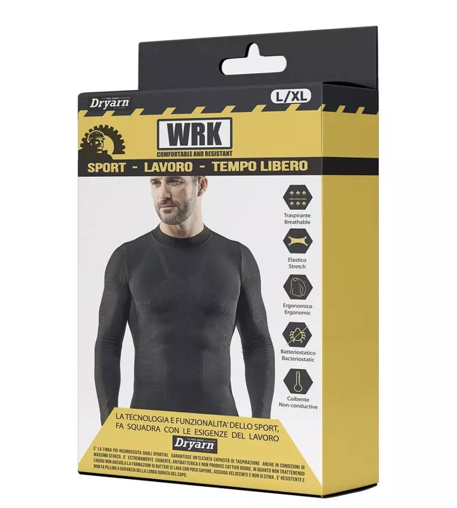 3 pezzi maglia tecnica "wrk302" nera con collo a lupetto, tg xxl - wrk