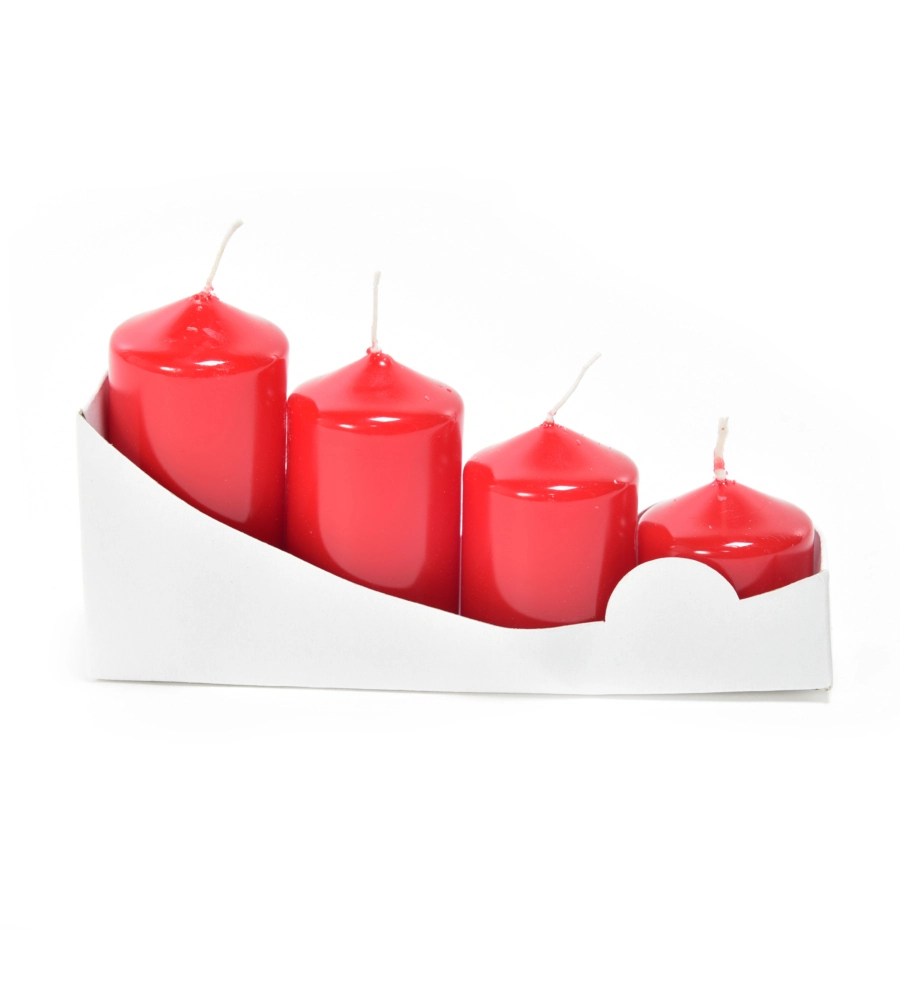 Set 4 candele "pillar", colore rosso