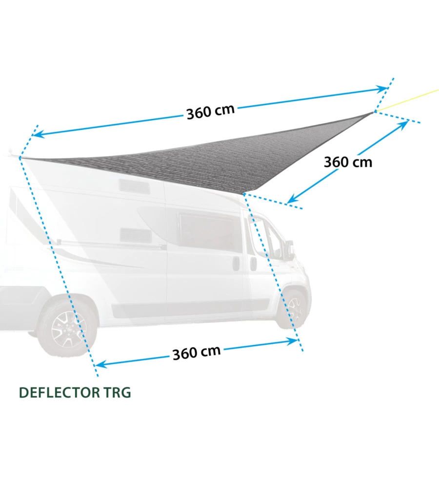 Tendalino parasole triangolare per veicoli brunneri "deflector trg" in polietilene, 360x360x360 cm.