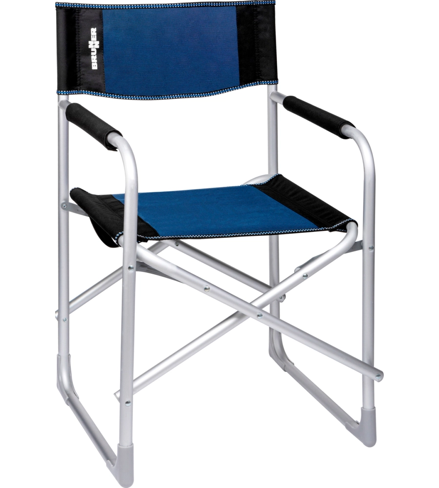 Sedia da campeggio brunner "captain" in alluminio e poliestere nero e blu 48x46x45,5/81 cm