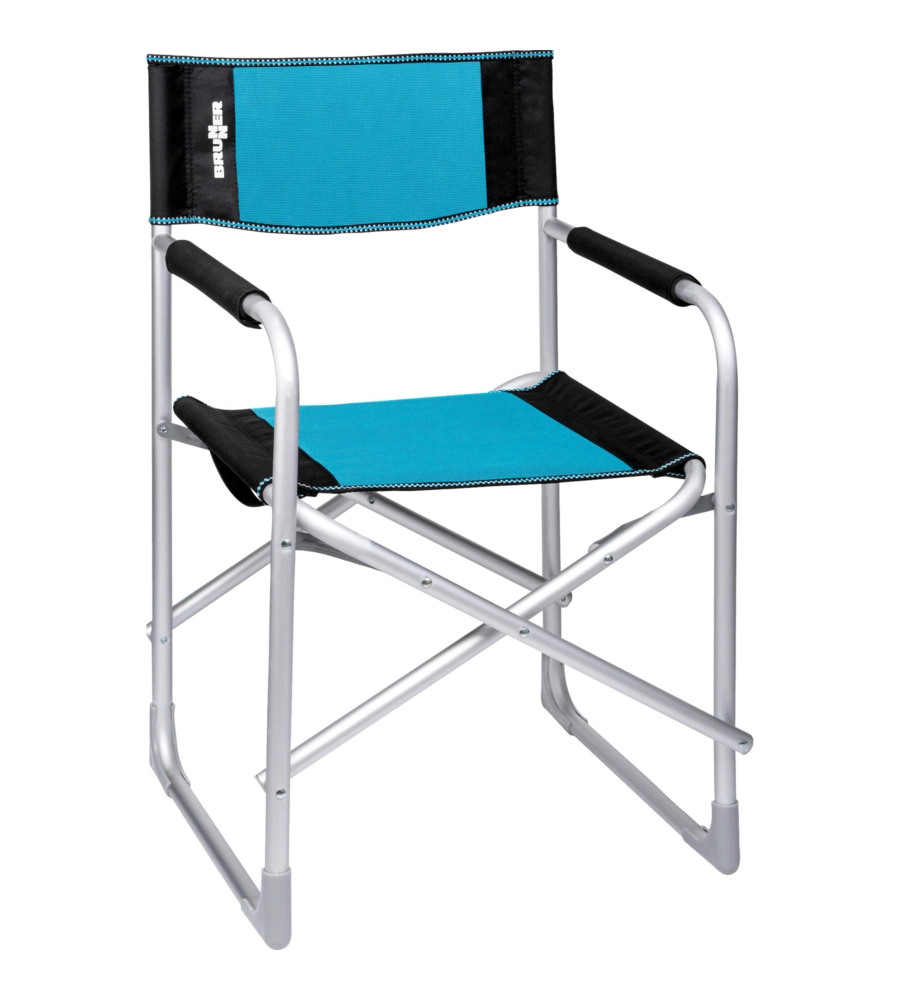 Sedia da campeggio brunner "captain" in alluminio e poliestere nero e azzurro 48x46x45,5/81 cm