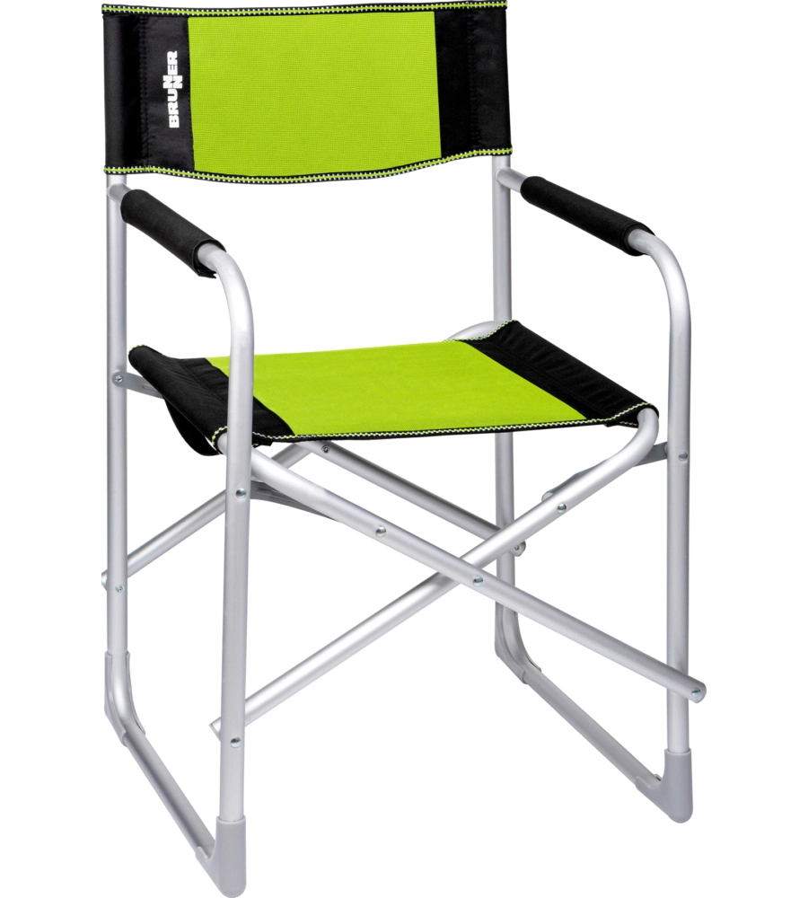 Sedia da campeggio brunner "captain" in alluminio e poliestere nero e verde 48x46x45,5/81 cm