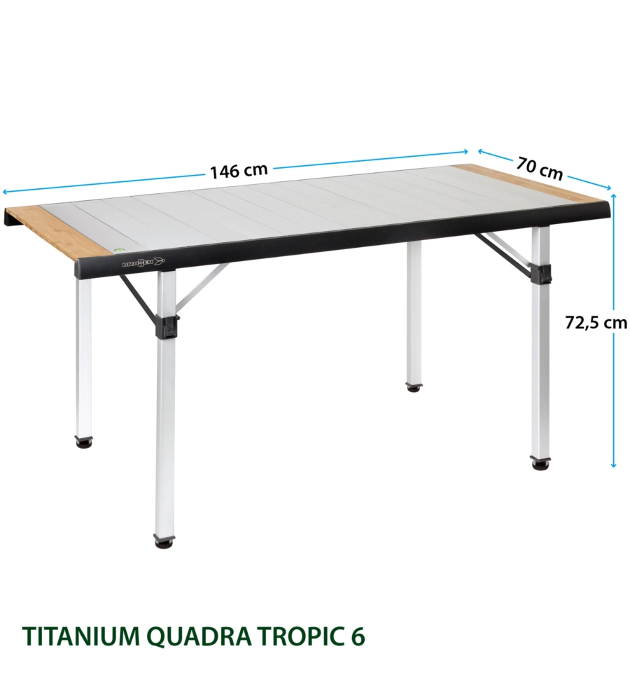 Tavolo pieghevole da campeggio brunner "quadra tropic 6" in alluminio 146x70x72,5 cm