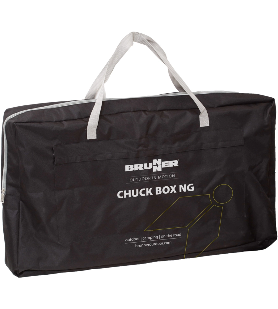 Cucina da campeggio pieghevole brunner "chuck box ng" in alluminio e poliestere nero 1 scomparto 90x50x82 cm