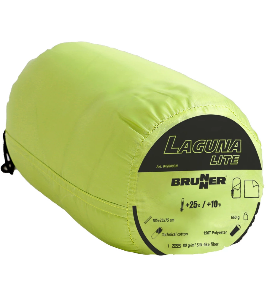 Sacco a pelo ultralight con cappuccio brunner "laguna lite" in poliestere e cotone verde 210x75 cm