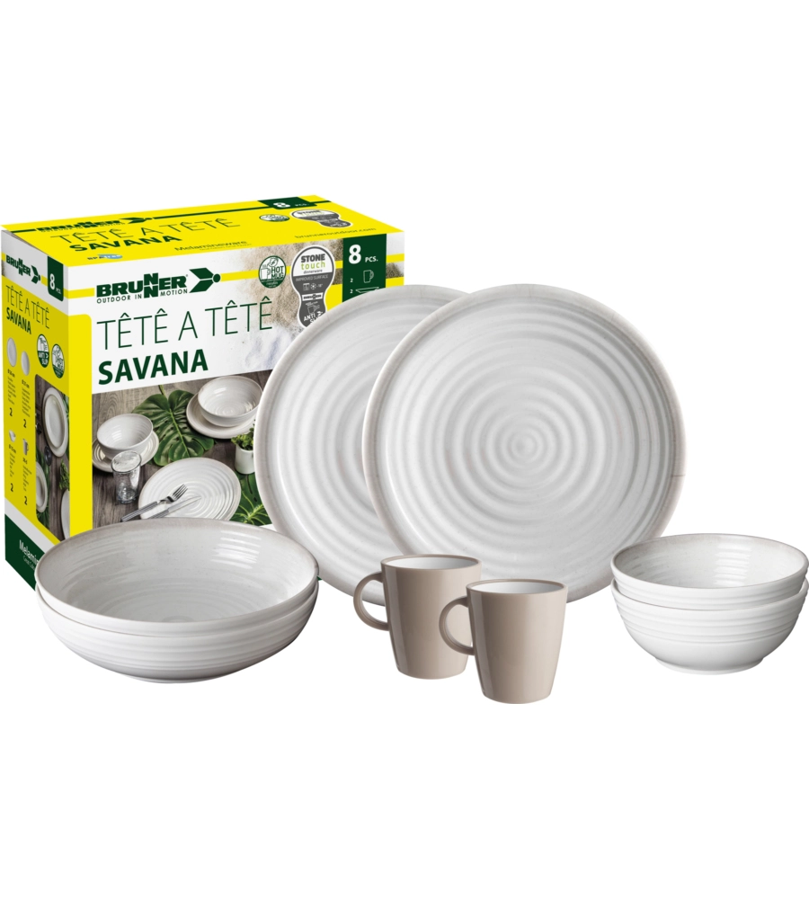 Set 8 stoviglie da campeggio brunner "savana" in stone touch antiscivolo