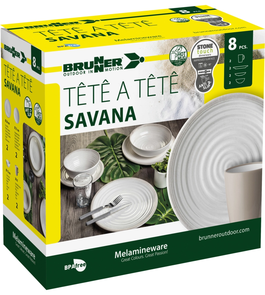 Set 8 stoviglie da campeggio brunner "savana" in stone touch antiscivolo