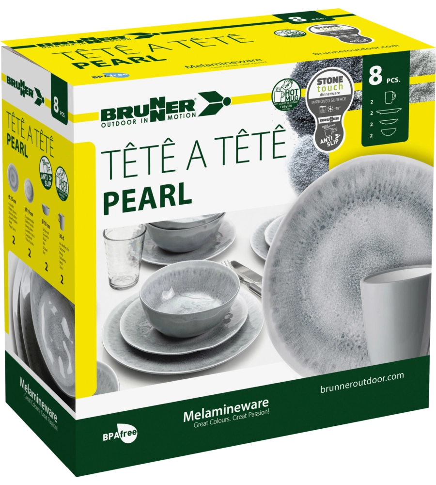 Set 8 stoviglie da campeggio brunner "pearl" in stone touch antiscivolo