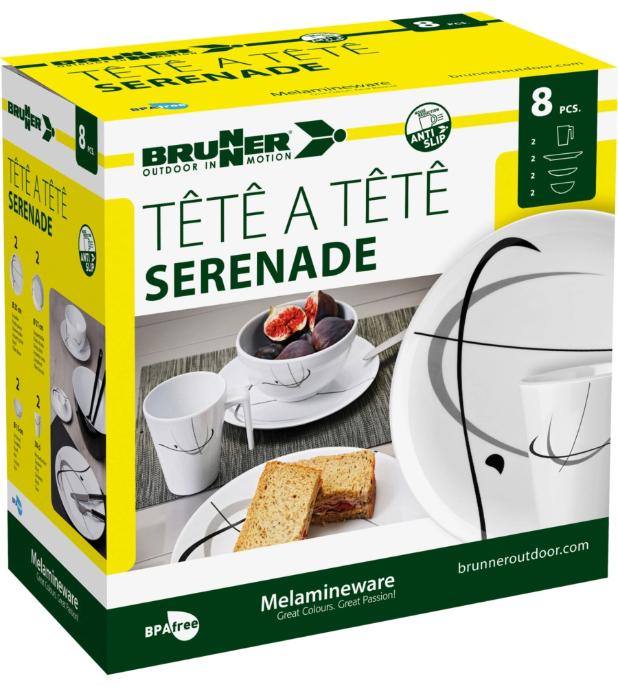 Set 8 stoviglie da campeggio brunner "serenade" in melamina antiscivolo