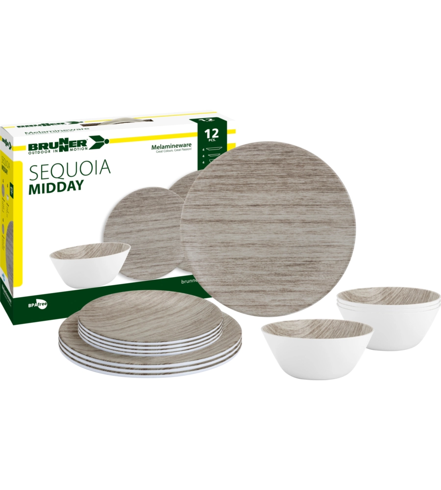 Set 12 stoviglie da campeggio brunner "sequoia" in melamina