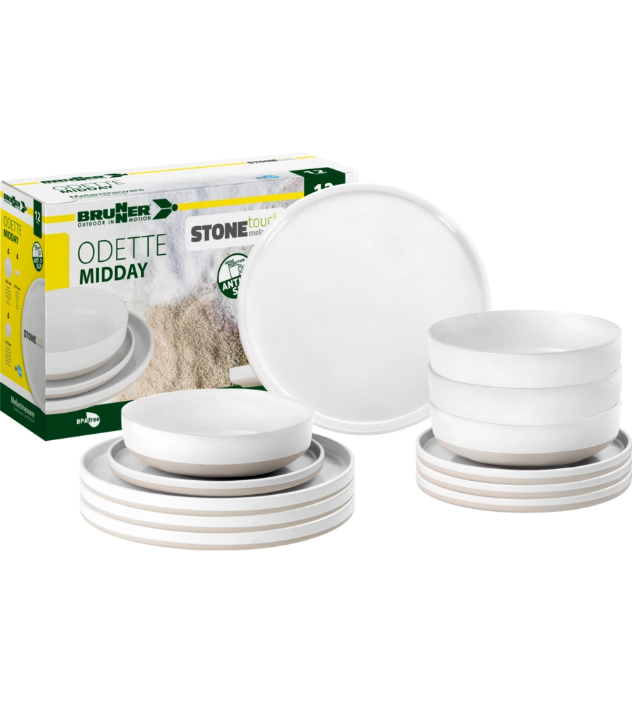 Set 12 stoviglie da campeggio brunner "odette" in stone touch antiscivolo