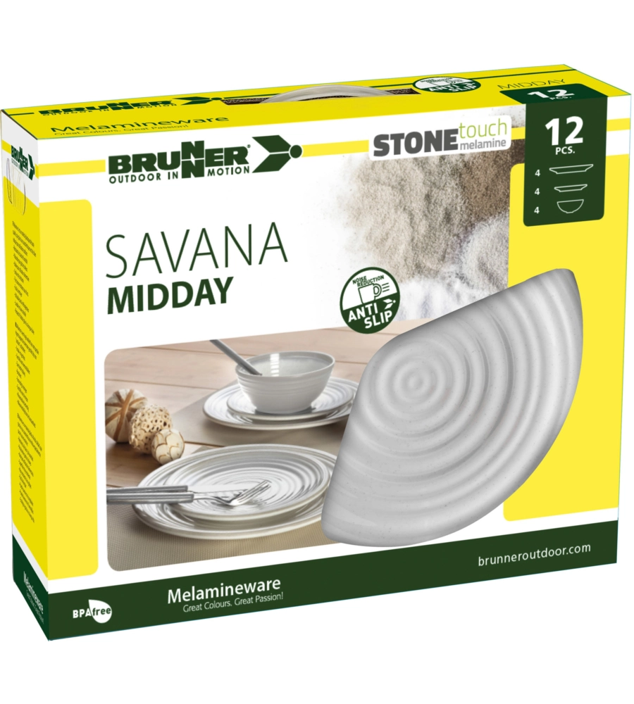 Set 12 stoviglie da campeggio brunner "savana" in stone touch antiscivolo