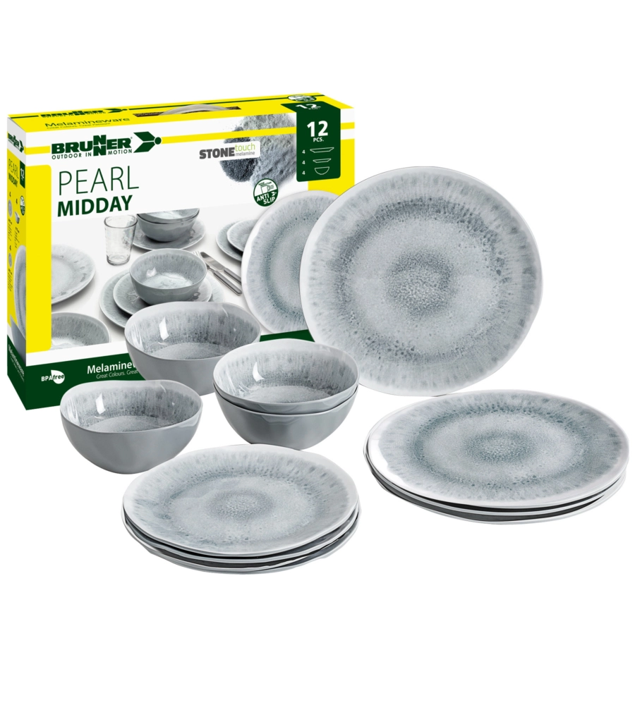 Set 12 stoviglie da campeggio brunner "pearl" in stone touch antiscivolo