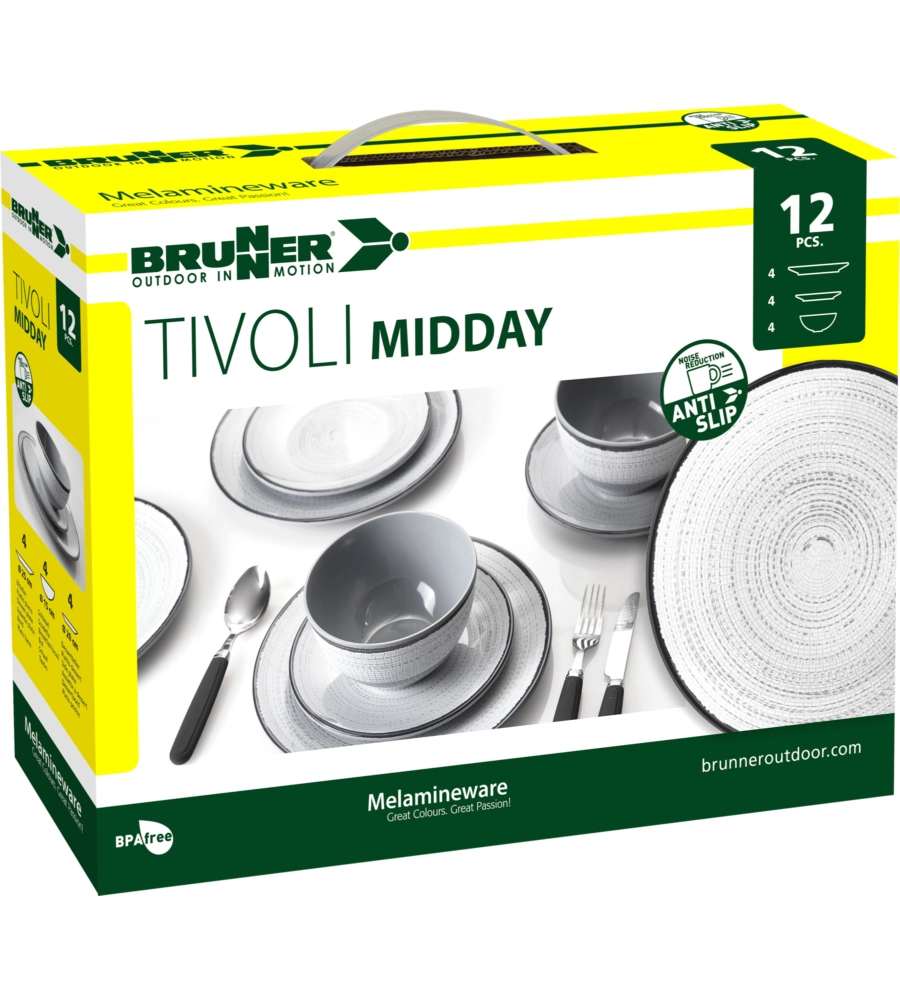 Set 12 stoviglie da campeggio brunner "tivoli" in melamina antiscivolo