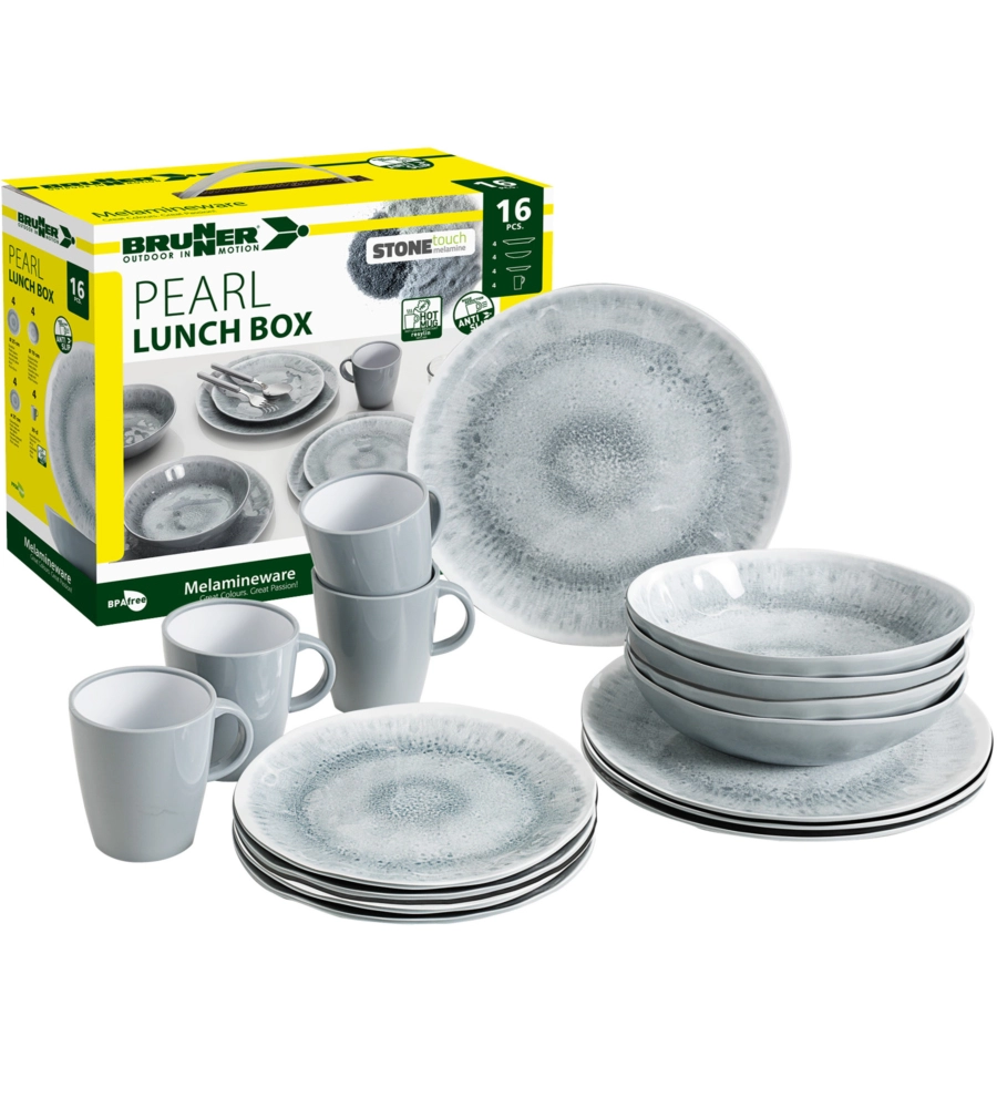 Set 16 stoviglie da campeggio brunner "pearl" in stone touch antiscivolo