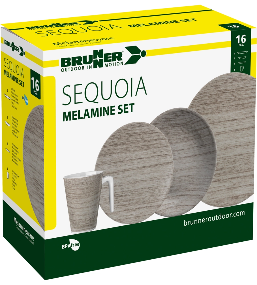 Set 16 stoviglie da campeggio brunner "sequoia" in melamina