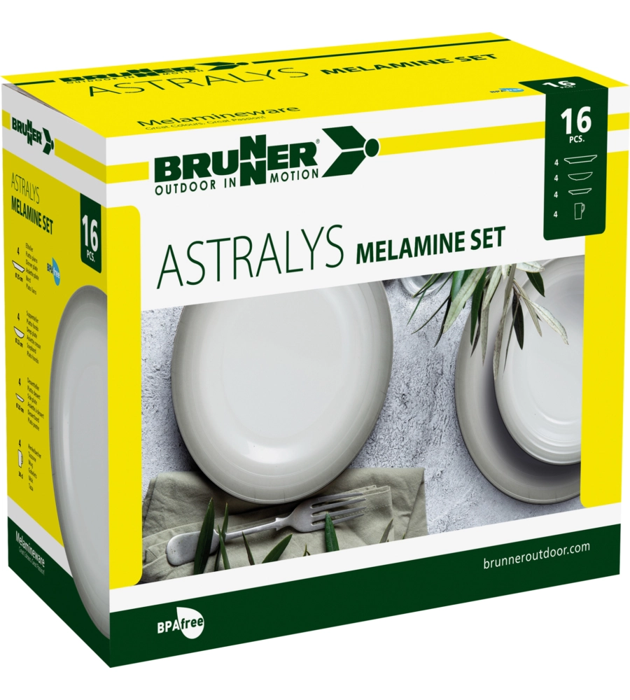 Set 16 stoviglie da campeggio brunner "astralys" in melamina