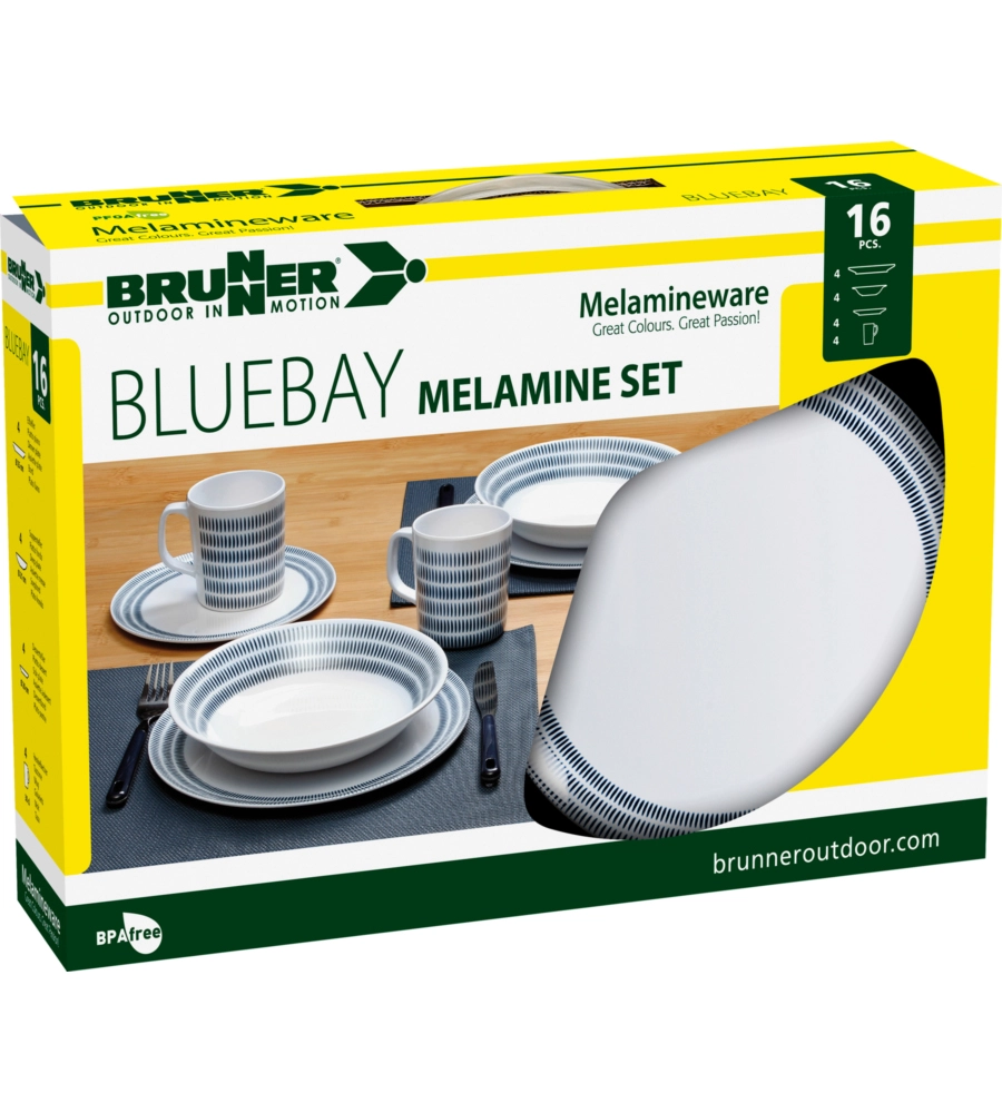 Set 16 stoviglie da campeggio brunner "bluebay" in melamina