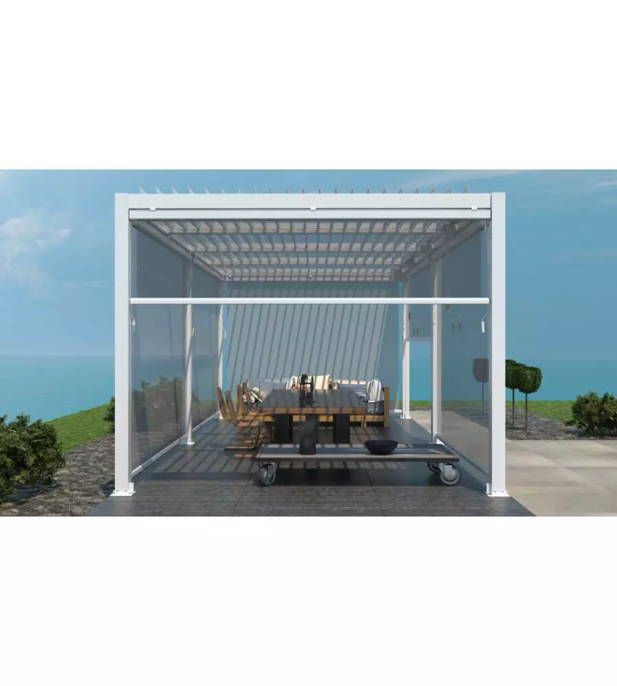 Gazebo pergola bioclimatica da esterno "calicantus twin" bianca in alluminio, con led -  7,8x4xh2,5 m